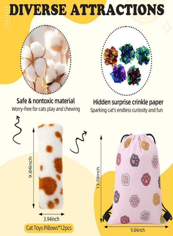 Leitee 12 Pcs Cat Toys Pillows with 1 Cat Paw Gift Storage Bags Set Interactive Kitty Toys Variety Furry Color Soft and Durable for Kitty Exercise Valentine's Day Plush Gifts - Image 2